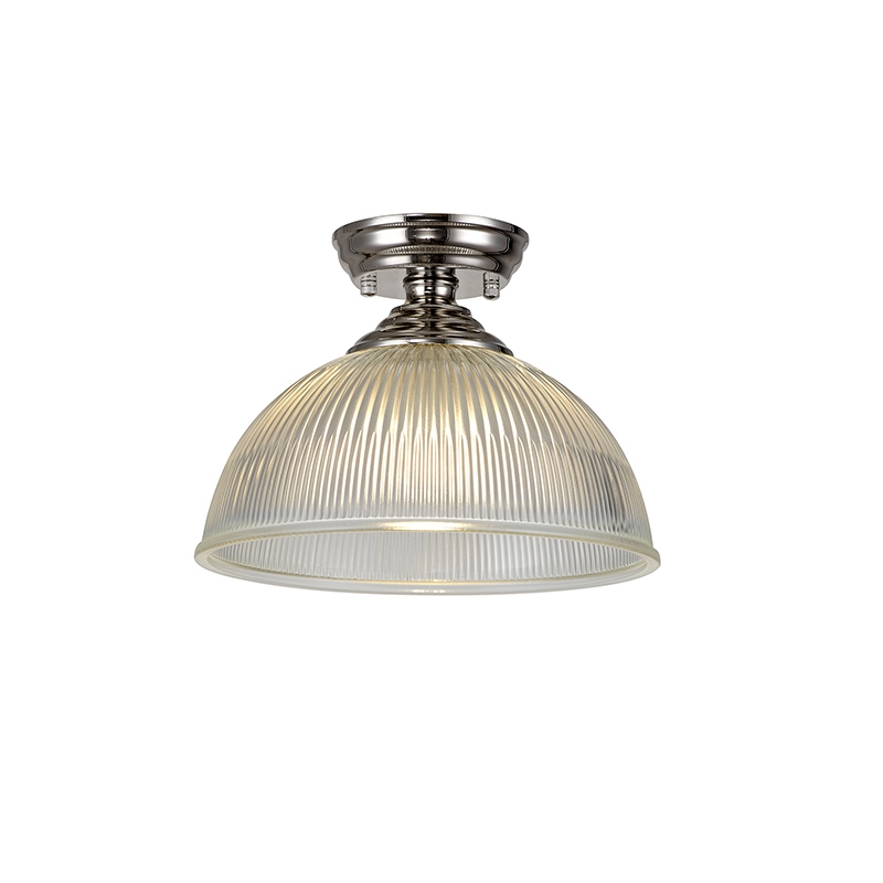 Missouri Single Light Flush Ceiling Light - Polished Nickel with Dome 30cm Clear Glass Shade
